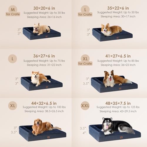 EHEYCIGA XL Dog Bed Memory Foam for Crate, Extra Large Dog Bed Orthopedic with Washable Removable Cover, Waterproof Pet Sofa Couch XLarge Size Dogs, 41x27x6.5, Navy Blue - Image 2