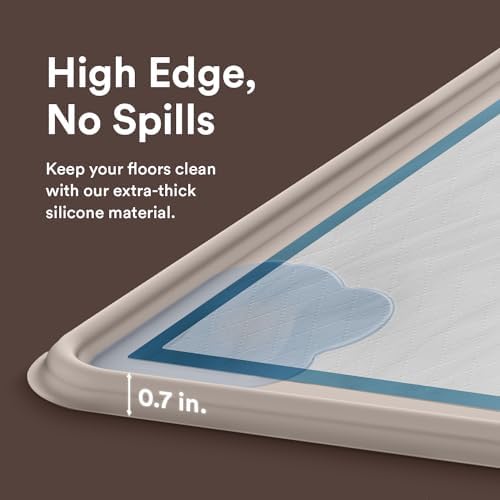 Dog Training Pad Silicone Tray - 35 x 28 in. No Spill Raised Lip High Edge Mat Holder, Extra Thick and Non-Slip for Indoor Floor Protection, Universal Fit Potty Training Pads (XL, Beige) | eenk - Image 3