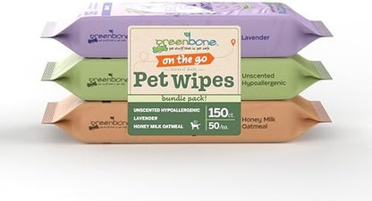 Greenbone On-the-Go Pet Wipes Bundle Pack - 150 Total Wipes (50 Each of Unscented, Lavender, Honey Milk Oatmeal) - Gentle Cleaning for Dogs and Cats - Image 3