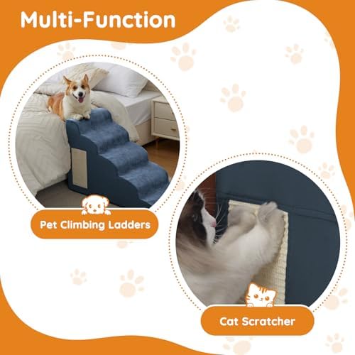 Ahpmeoa Dog Stairs for Small Dogs 11.8" H, Dog Ramp for Bed, 2-Step, Navy - Image 5
