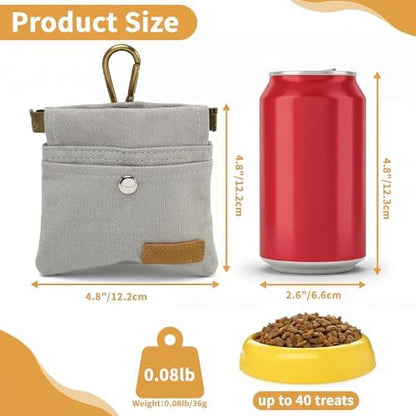 Dog Treat Pouch for Pet Training, Carabiner & Magnetic Buckle, Grey - Image 2