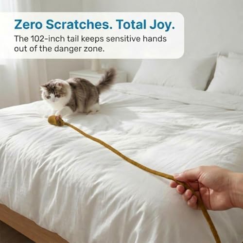 Glaciart One Felt Mouse Cat Toy – Soft Fuzzy Enrichment 100% Natural Wool - Interactive Catnip Play Cat Toy Set - Safe for Pets, Non-AZO Colored Dyes - 100” Long - Image 5