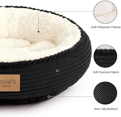 Love's cabin Round Donut Cat and Dog Cushion Bed, 20in Pet Bed for Cats or Small Dogs, Anti-Slip & Water-Resistant Bottom, Super Soft Durable Fabric Pet beds, Washable Luxury Bed Black Stripe - Image 2