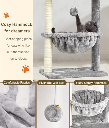 SYANDLVY Small Cat Tree for Indoor Cats, Activity Cat Tower with Scratching Post for Kittens, Cat Bed & Furniture with Basket & Hanging Ball for Play Rest - Image 4