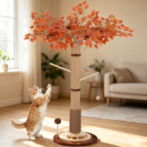 46" Extra Tall Cat Scratching Post with Toy for Large and Adult Indoor Cats by Sheripet