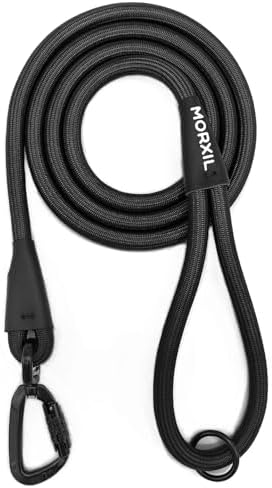Rope Dog Leash, 4 ft Heavy Duty Dog Leash with Aviation Aluminum Auto Locking Carabiner, Strong Nylon Pet Lead for Small, Medium, Large Dogs (Black, 4FT) by MORXIL