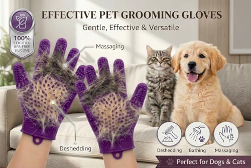 Pet Grooming Gloves for Cats & Dogs – Silicone Hair Removal Glove for Bathing, Shedding & Massage – Gentle Mitt for Long & Short Hair Pets with Drainage System - Image 3