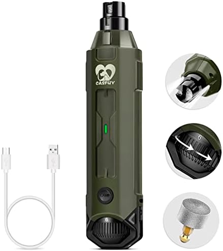 Casfuy 6-Speed Dog Nail Grinder - Newest Enhanced Pet Nail Grinder Super Quiet Rechargeable Electric Dog Nail Trimmer Painless Paws Grooming & Smoothing Tool for Large Medium Small Dogs (Army Green) by casfuy