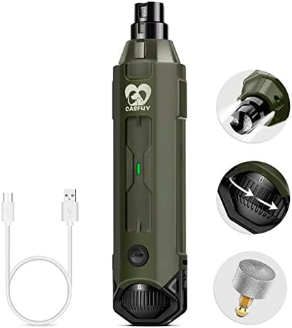 Casfuy 6-Speed Dog Nail Grinder - Newest Enhanced Pet Nail Grinder Super Quiet Rechargeable Electric Dog Nail Trimmer Painless Paws Grooming & Smoothing Tool for Large Medium Small Dogs (Army Green) by casfuy
