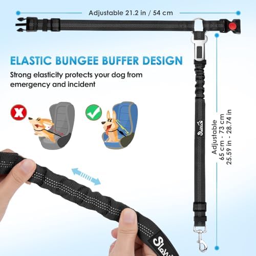 SlowTon Dog Seat Belt for Car, 2 Pack Dog Car Harness Seatbelt with Bungee - Image 6