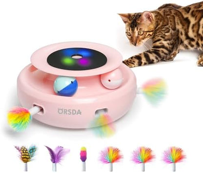 ORSDA Cat Toys 2-in-1 Interactive Cat Toys for Indoor Cats, Automatic Cat Toy Balls, Ambush Feather Kitten Toys with 6pcs Attachments, Dual Power Supplies, Auto On/Off (Upgraded Version) by ORSDA