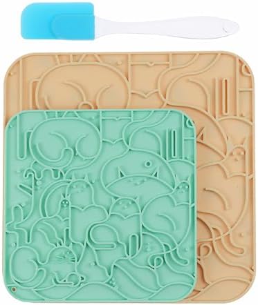 VI-FA Dog & Cat Lick Mat, Slow Feeder Pad with Suction Cups, Anxiety Relief for Bath Grooming Training (2 Pack, Yellow+Green) by VI-FA