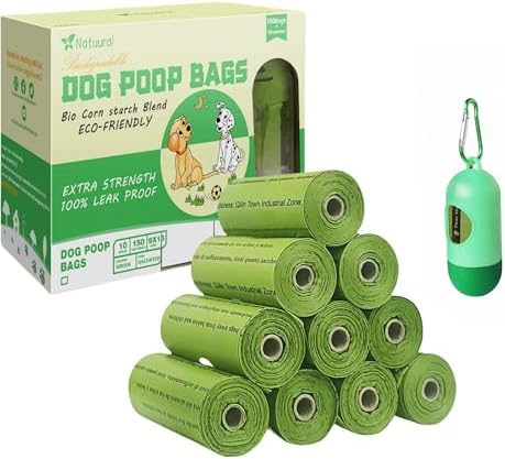 Dog Poop Bags-150 Counts with Leash Dispenser,10 Rolls,(Green) by Welcometonatuural