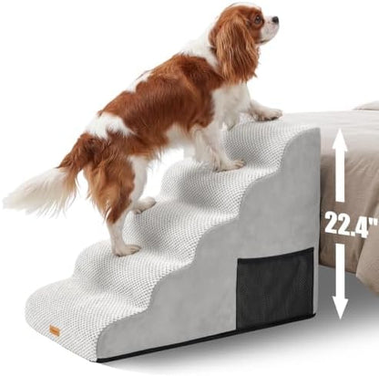 Topmart High Density Foam Dog Steps 5 Tiers, Extra Wide Deep Pet Steps by Topmart