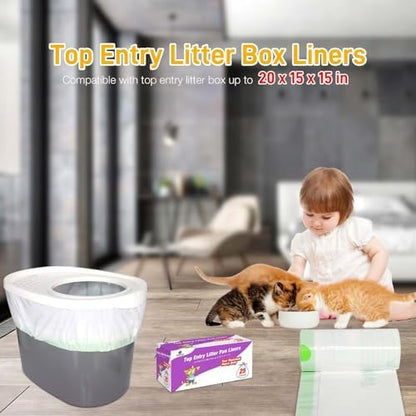 Cat Litter Box Liners Compatible with Top Entry Litter Pans Model, Heavy Duty Tear Resistant Large Litter Pan Liners 25 Count Drawstring Litter Liner Bags - Image 6