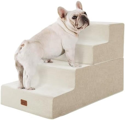 ABCPET Dog Stairs for High Bed, Dog Steps for Bed Couch Sofa, 35D Foam Extra Wide Pet Steps for Small Dogs and Cats, Pet Stairs with Non-Slip Bottom Beige, 4 Steps by ABCPET