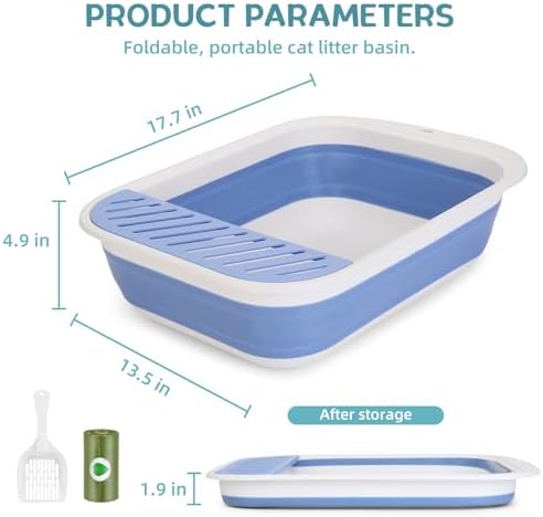 Collapsible Kitten Litter Box with Scoop and Litter Bag, Blue - Image 3