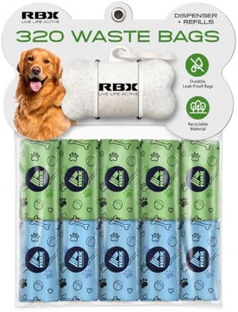 RBX Dog Poop Bags with Leash Holder, 320 Bags, 16 Refill Rolls by RBX