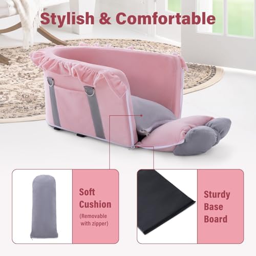 Jaoul Dog Car Seat for Small Dogs - Fully Detachable with Adjustable Straps Center Console Dog Car Seat - Comfortable Bow Design Pet Seats - Portable Pet Booster for Puppy, Cat (Pink Gray) - Image 3