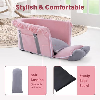 Jaoul Dog Car Seat for Small Dogs - Fully Detachable with Adjustable Straps Center Console Dog Car Seat - Comfortable Bow Design Pet Seats - Portable Pet Booster for Puppy, Cat (Pink Gray) - Image 3