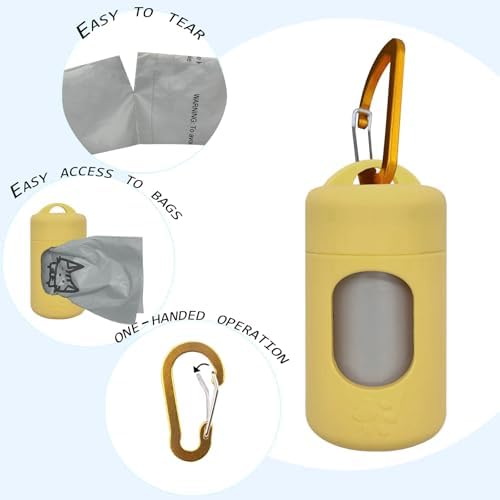 Dog Poop Bag Dispenser for Leash with Snap Clip, Skin-friendly Texture Waste Bag Holder for Dog Walks and Cats, Pets Litter Bag Container, Indoor & Outdoor Use (Yellow, 1) - Image 3
