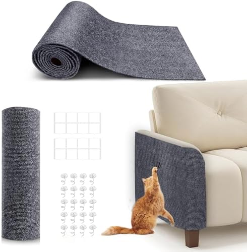 78.7"X15.8" Cat Scratching Mat, Self-Adhesive Cat Scratch Carpet, DIY Cats Scratch Furniture Protector for Couch, Sofa, Wall & Door, Durable Furniture Guards Couch Scratcher from Cats Claws, Dark Grey by BumaiGo