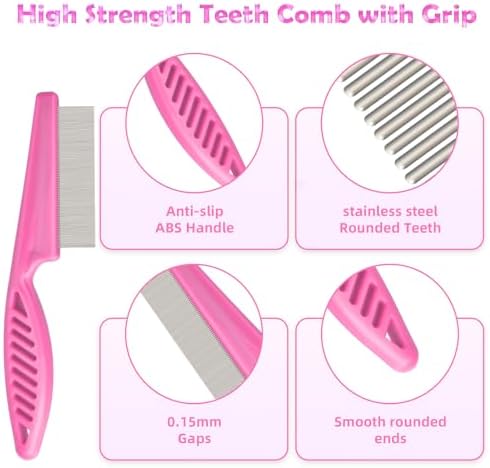 Flea Comb for Cats Dogs, 6 Pack Pet Lice Comb Set Pet Grooming Pets for Small, Medium & Large Pets（Pink） - Image 2