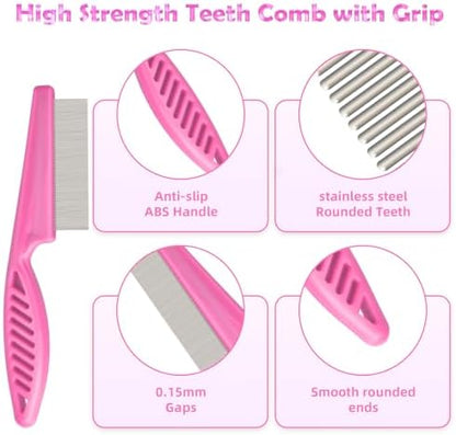 Flea Comb for Cats Dogs, 6 Pack Pet Lice Comb Set Pet Grooming Pets for Small, Medium & Large Pets（Pink） - Image 2