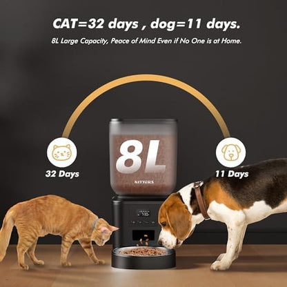Automatic Dog Feeder - 8L/34 Cups Large Capacity Automatic Cat Food Dispenser with LCD Screen, Large Food Tray, Battery Operated, Timed Cat Feeder, Up to 50 Portions 6 Meals Per Day, Keeps Fresh - Image 2