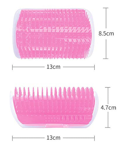 Hub's Gadget 2 Pack Cat Self Groomer, Wall Corner Massage Comb Grooming Brush with Catnip Pouch, Pink