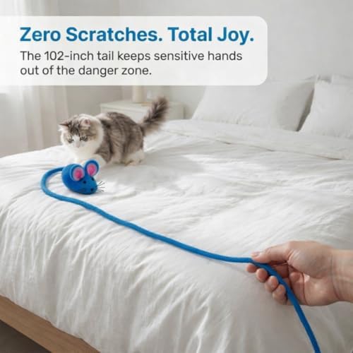 Glaciart One Felt Mouse Cat Toy – Soft Fuzzy Enrichment 100% Natural Wool - Interactive Catnip Play Cat Toy Set - Safe for Pets, Non-AZO Colored Dyes - 100” Long - Image 5