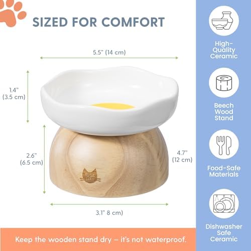 The Cat Ladies Egg Cat Food Bowl - Cute Cats Bowl - Elevated Ceramic Food Bowls - Ceramic Raised Food Bowls - Elevated for Spinal Alignment - Prevents Whisker Fatigue - Wood StandCat Bowl - Image 4