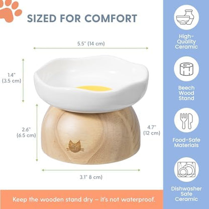 The Cat Ladies Egg Cat Food Bowl - Cute Cats Bowl - Elevated Ceramic Food Bowls - Ceramic Raised Food Bowls - Elevated for Spinal Alignment - Prevents Whisker Fatigue - Wood StandCat Bowl - Image 4