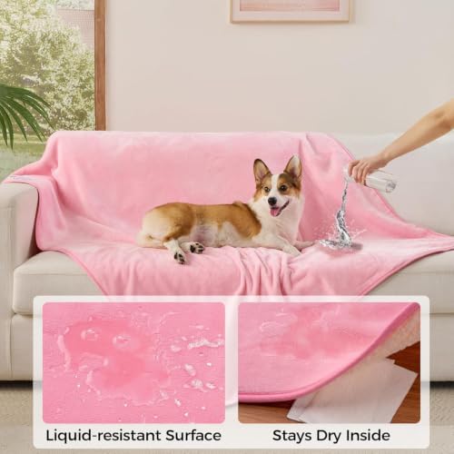 Sunheir Waterproof Dog Blankets for Extra Large Dogs - Cat Blanket Washable for Couch Protection, Soft Sherpa Fleece Puppy Throw Blanket to Prevent Urine Leaks & Protects Furniture, 50"X 60", Pink - Image 3