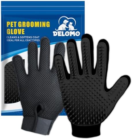Pet Hair Removal Glove with 255 Silicone Tips for Dogs & Cats, 1 Pair Black by DELOMO