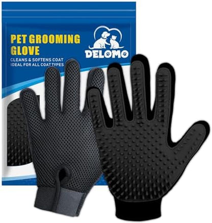 Pet Hair Removal Glove with 255 Silicone Tips for Dogs & Cats, 1 Pair Black by DELOMO