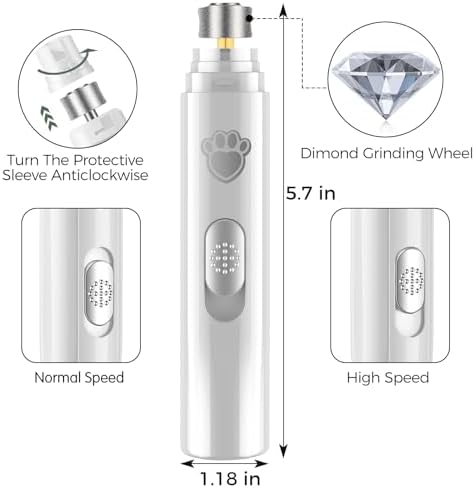 VIWIK Dog Nail Grinder, 2-Speed Rechargeable Dog Nail Trimmers for Large Medium & Small Dogs, Upgrade Professional Electric Pet Paws Nail Grinder, Quiet Puppy Grooming Tool Cat Dog Nail Dremel White - Image 3