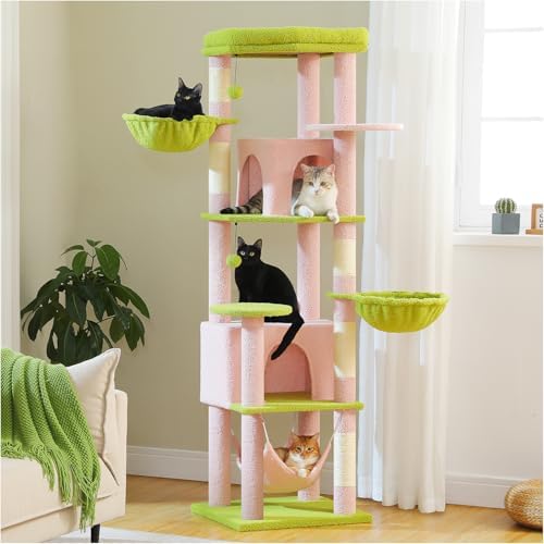 PAWZ Road Pink 70” Cat Tree with Hammock, Large Bed 2 Condos & 5 Posts by PAWZRoad
