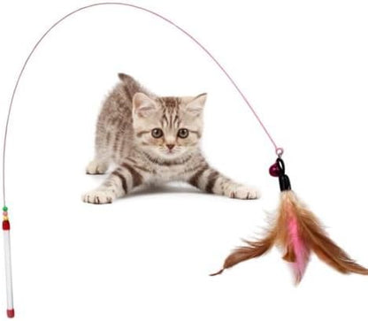 Feline Ruff Interactive Teaser Cat Wand Toy with Feathers and Bells. A Durable Wire Toy for Cats, Kittens, and Other Small Pets!