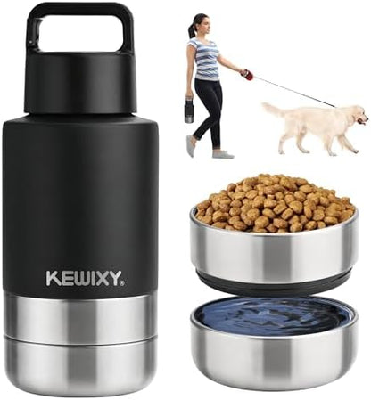 KEWIXY Insulated Dog Travel Water Bottle with Detachable Bowls, 3 in 1 Portable Dog Water Bottle Dispenser, Dog Accessories for Walking, Hiking, Camping, Outdoor (Black, 32 Oz) by KEWIXYofficial