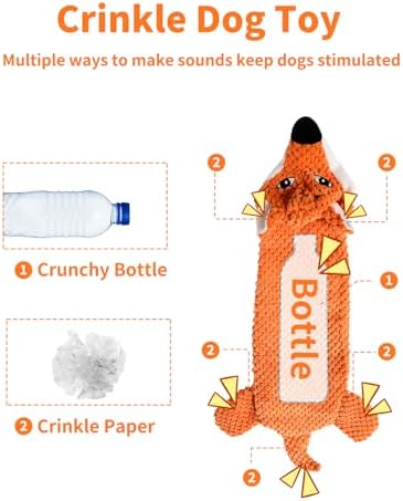 Dog Toys, Squeaky Plush No Stuffing Crinkle Dog Toy for Small Medium Large Dogs, Interactive Puppy Teething Water Bottle Dog Chew Toy (3 Pack) - Image 3