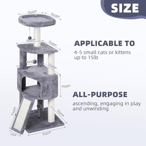 HUITREE 45in Cat Tree Tower with Big Condo for Indoor Kitten,Cat Tower with Scratching Post,Scratching Board and Cat Toys,Multi-Level,Small Space,Transformer Cat Tree, Grey(New) - Image 3