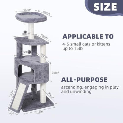 HUITREE 45in Cat Tree Tower with Big Condo for Indoor Kitten,Cat Tower with Scratching Post,Scratching Board and Cat Toys,Multi-Level,Small Space,Transformer Cat Tree, Grey(New) - Image 3