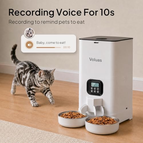 VOLUAS Automatic Cat Feeder for Two Cats with Dual Stainless Bowls, 6L - Image 4