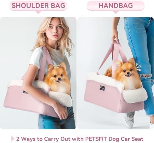 PETSFIT Cat Car Seat, Portable Console Dog Car Seat with Safe Protective Hooks, Luxury Pet Car Seat Includes Safety Leash and Storage Pocket for Pets Up to 9 lbs (Pink) - Image 3