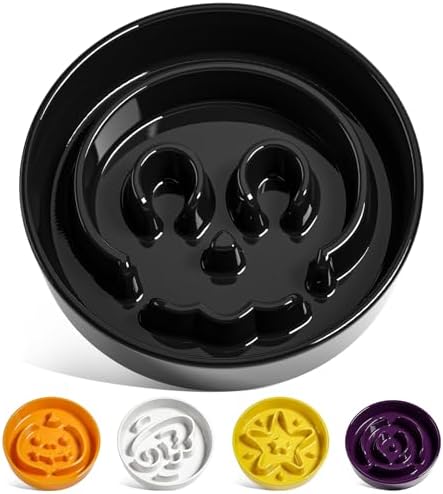 LE TAUCI Dog Bowls Slow Feeder Ceramic, 1.5 Cups Slow Feeding Dog Bowl Small Medium Breed, Puppy Bowl for Fast Eaters,Skull Black by LETAUCI