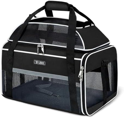 Lekereise Top-Expandable Pet Carrier 17x11x9.5 Inch Alaska Hawaiian Airline Approved Soft Sided Underseat to 12lbs Travel Carriers for Small Dogs and Cats with Locking Safety Zippers Anti-Scratch Mesh by Lekereise