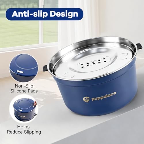 3.2L/108oz No Spill Dog Water Bowl Stainless Steel Blue - Image 6