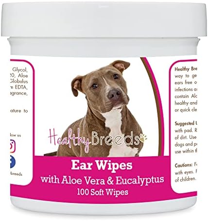 Healthy Breeds Pit Bull, Brindle, Ear Cleaning Wipes with Aloe & Eucalyptus for Dogs 100 Count by HealthyBreeds