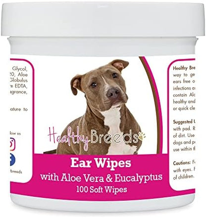Healthy Breeds Pit Bull, Brindle, Ear Cleaning Wipes with Aloe & Eucalyptus for Dogs 100 Count by HealthyBreeds